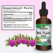 Nature’s Answer Milk Thistle Alcohol-Free Liquid Extract 60ml supplement facts labelon a pink background