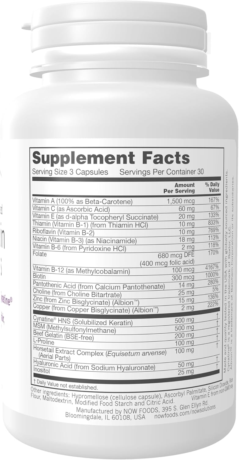 Supplement facts and ingredients for NOW Hair Skin Nails.
