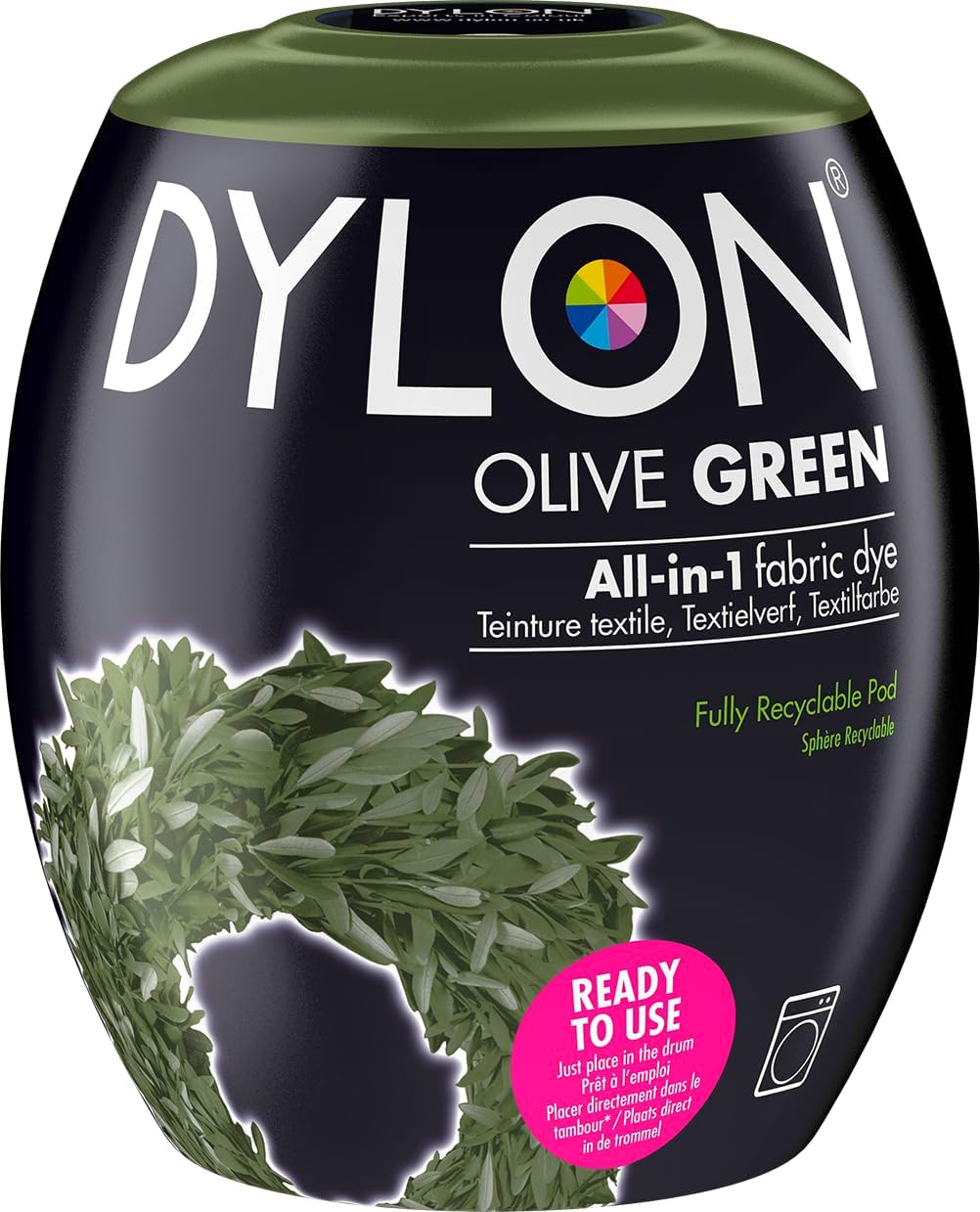 Dylon All-in-1 Washing Machine Fabric Dye Pod Olive Green 350g packaging