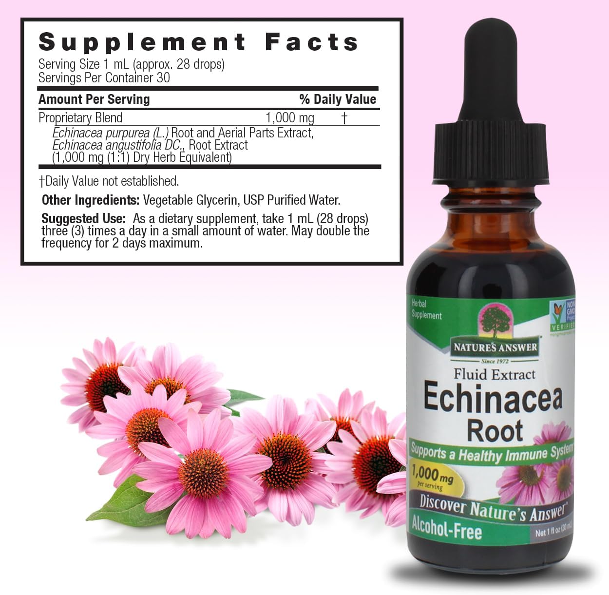 Nature's Answer Alcohol-Free Echinacea Extract 30ml supplement facts and directions