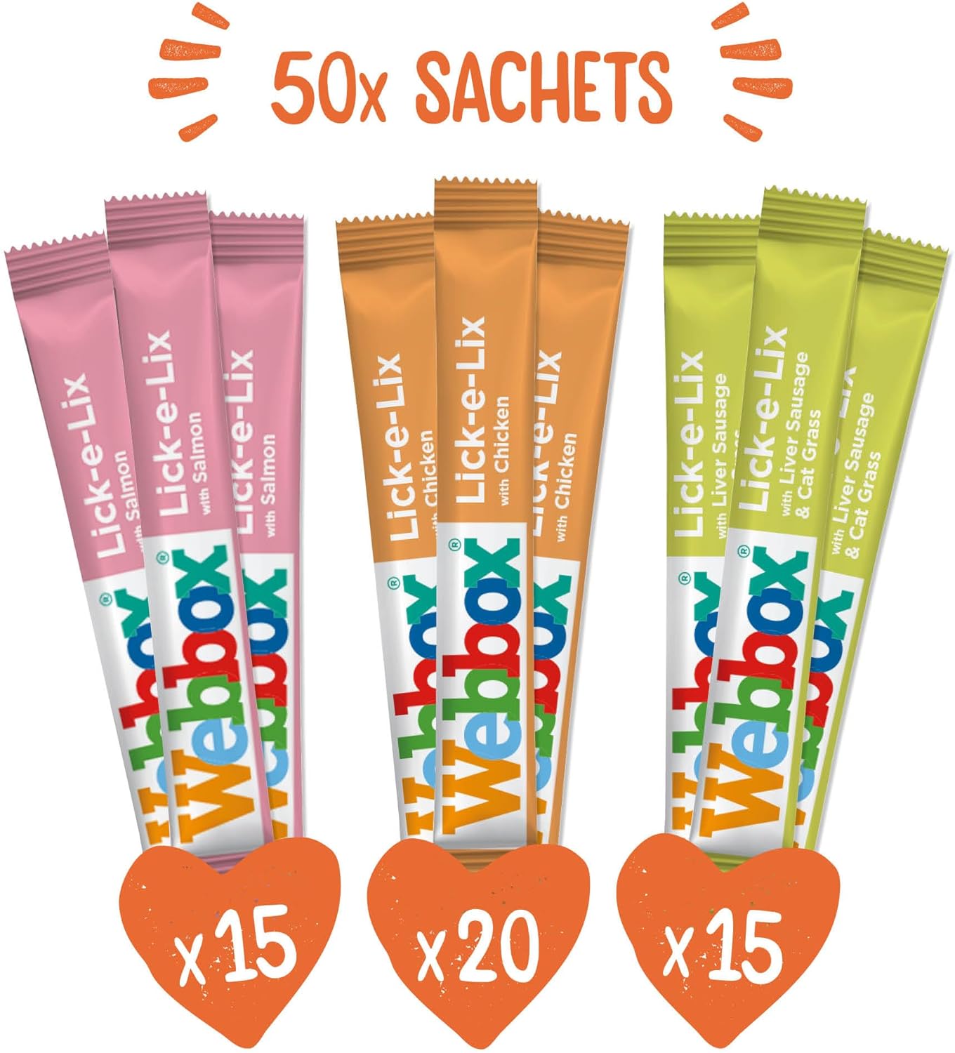 Webbox Lick-e-Lix Cat Treats Variety Pack – 50 x 15g Sachets
