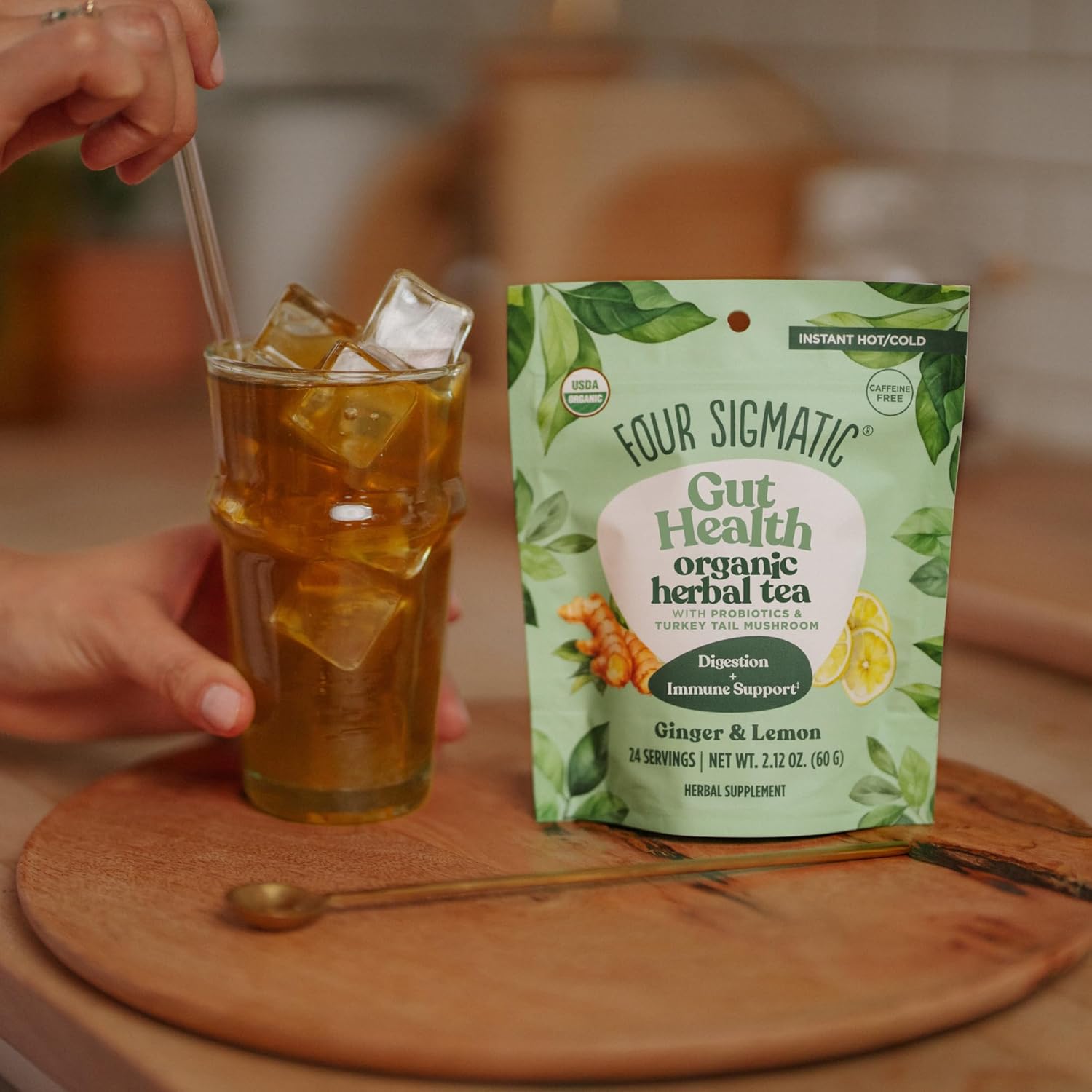 Four Sigmatic Organic Herbal Tea, Ginger & Lemon - 60g