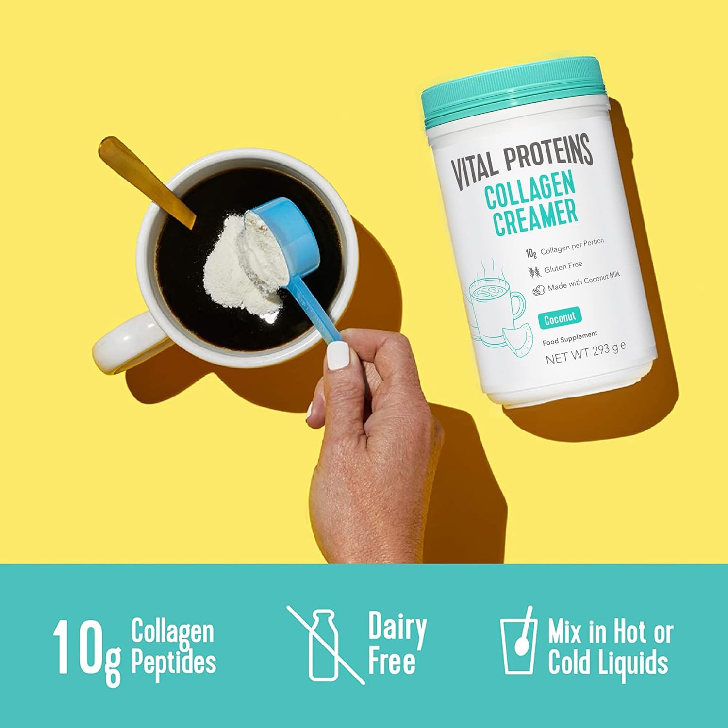 How to Use: Vital Proteins Collagen Coffee Creamer coconut powder tub 293g usage instructions