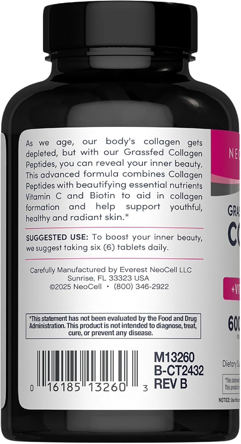 Supplement facts and directions for NeoCell collagen 180 tablets supplement.