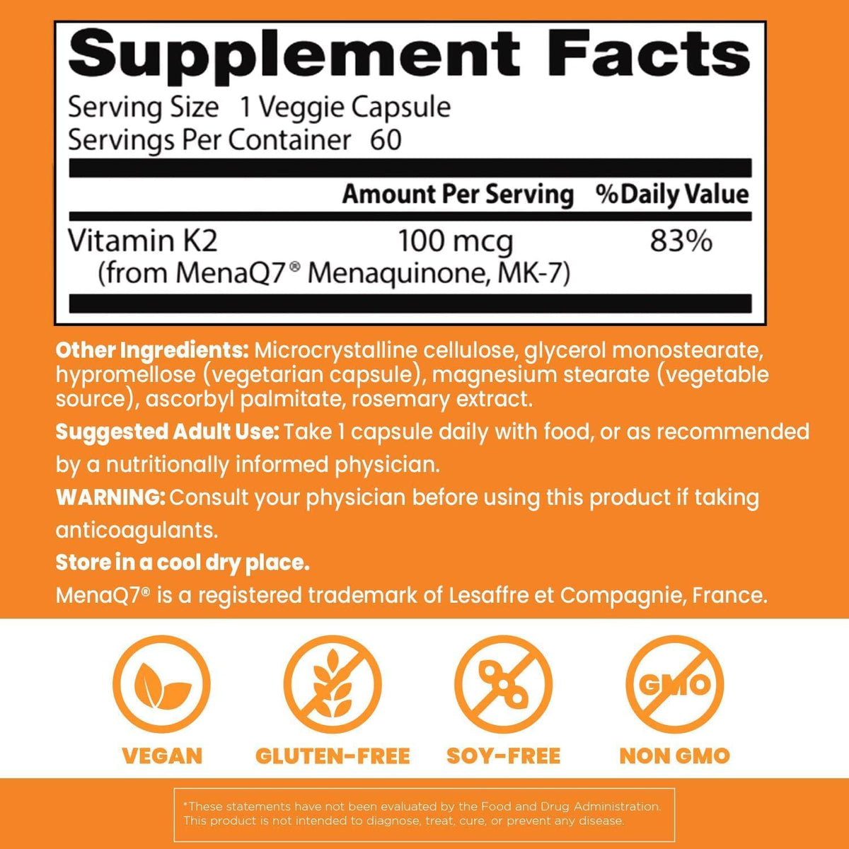 Doctor's Best Vitamina K2 Naturale MK-7 con MenaQ7, 100 mcg, 60 Capsule Vegetali