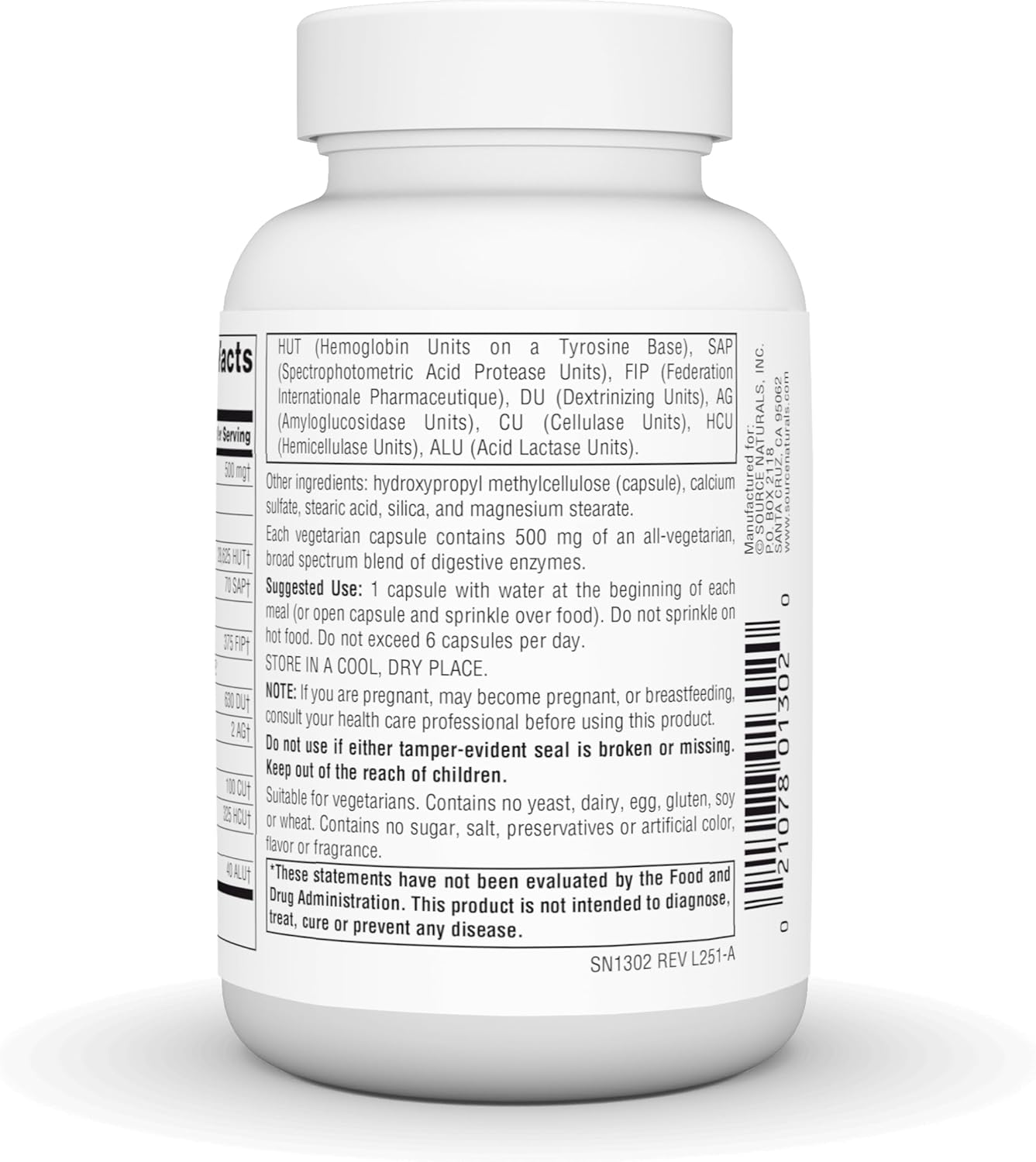 Source Naturals Essential Enzymes 500mg vegetarian capsules bottle barcode 120 count
