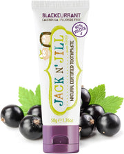 Jack N' Jill Natural Certified Toothpaste Blackcurrant, toothpaste tube packaging, blackcurrant flavour, 50g