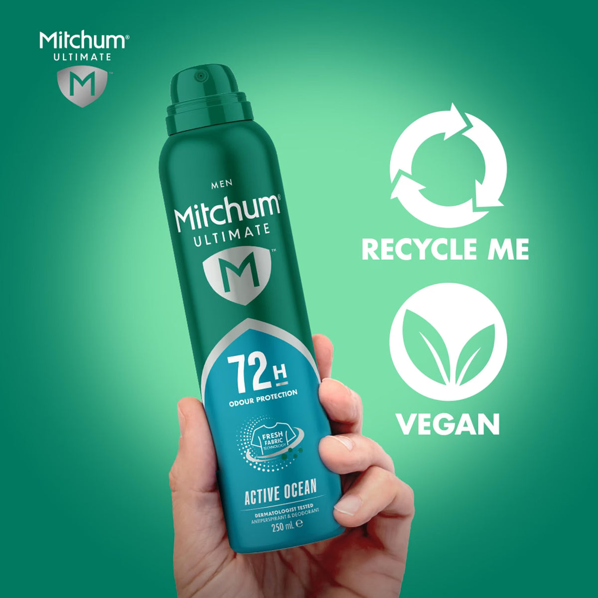 Mitchum Men's Ultimate 72H Active Ocean Antiperspirant aerosol spray can 250ml personal care use