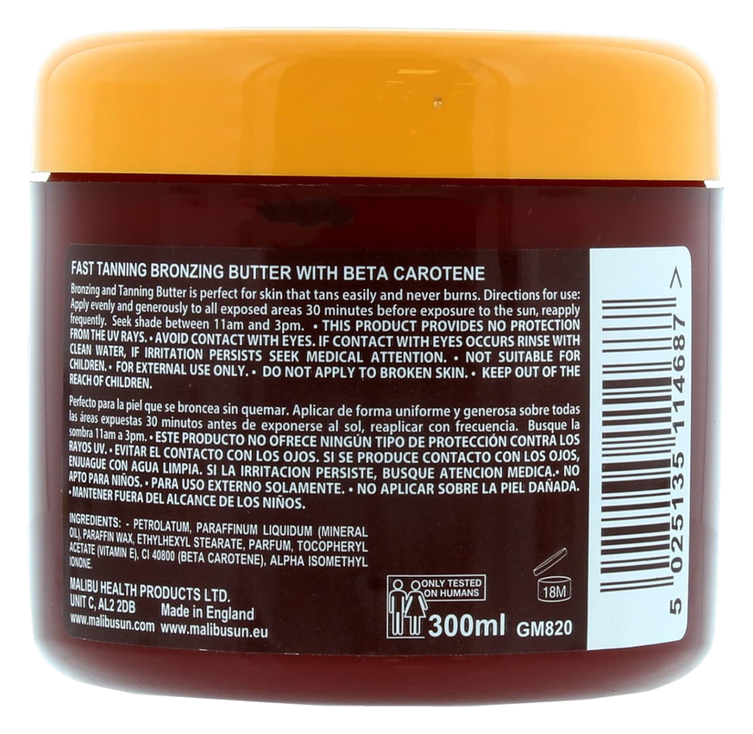 Malibu Fast Bronzing Tanning Butter – 300ml ingredients & barcode
