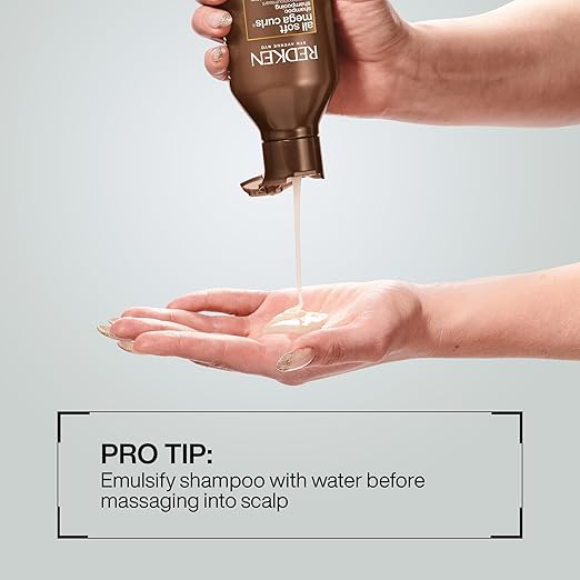 Redken All Soft Mega Curls Shampoo bottle, sulfate-free, 1000ml tip on how to use.