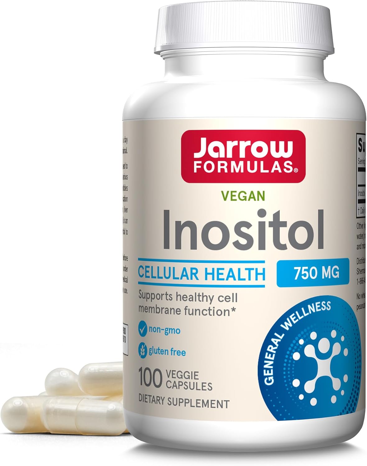Front Image: Jarrow Formulas Inositol 750mg veggie capsules bottle 100 count