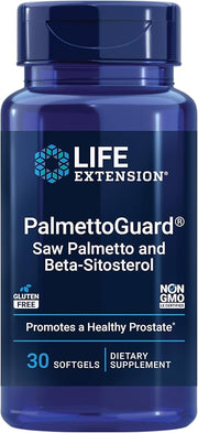 Life Extension PalmettoGuard Saw Palmetto supplement bottle, 30 softgels.
