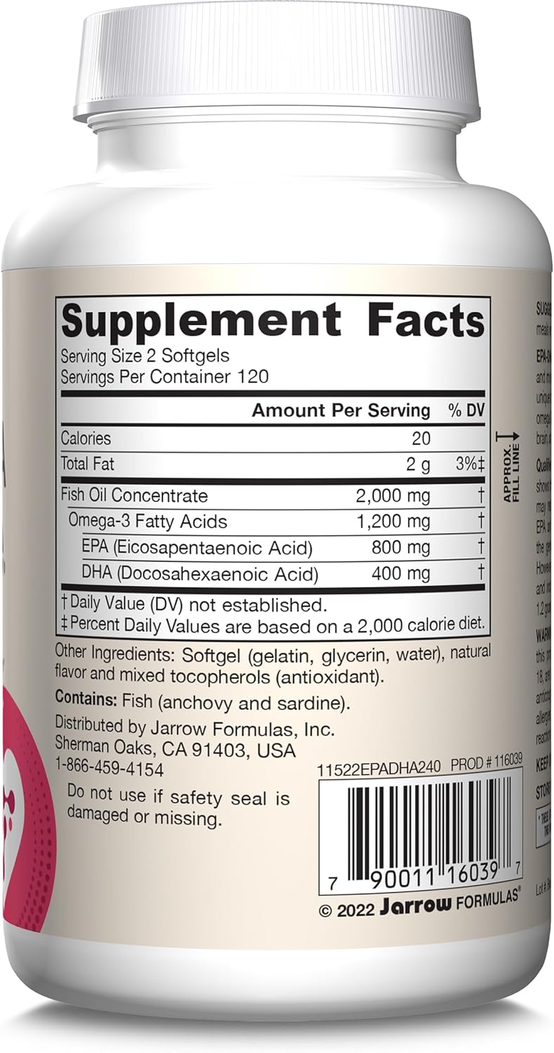 Jarrow Formulas Fish Oil EPA-DHA Balance 240 Softgels barcode