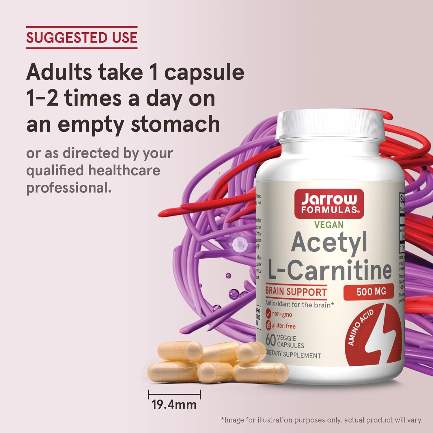 How to Use Image: Jarrow Formulas Acetyl L-Carnitine 500mg veggie capsules usage instructions