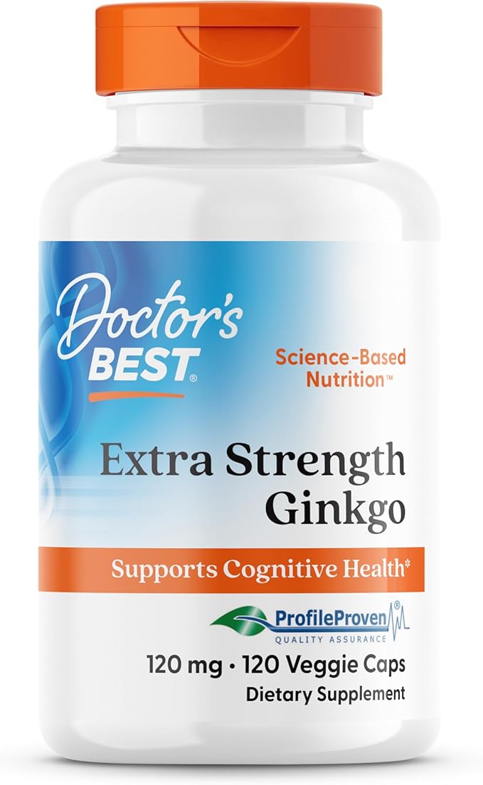 Doctor's Best Extra Strength Ginkgo Biloba 120mg bottle, 120 vegan capsules.