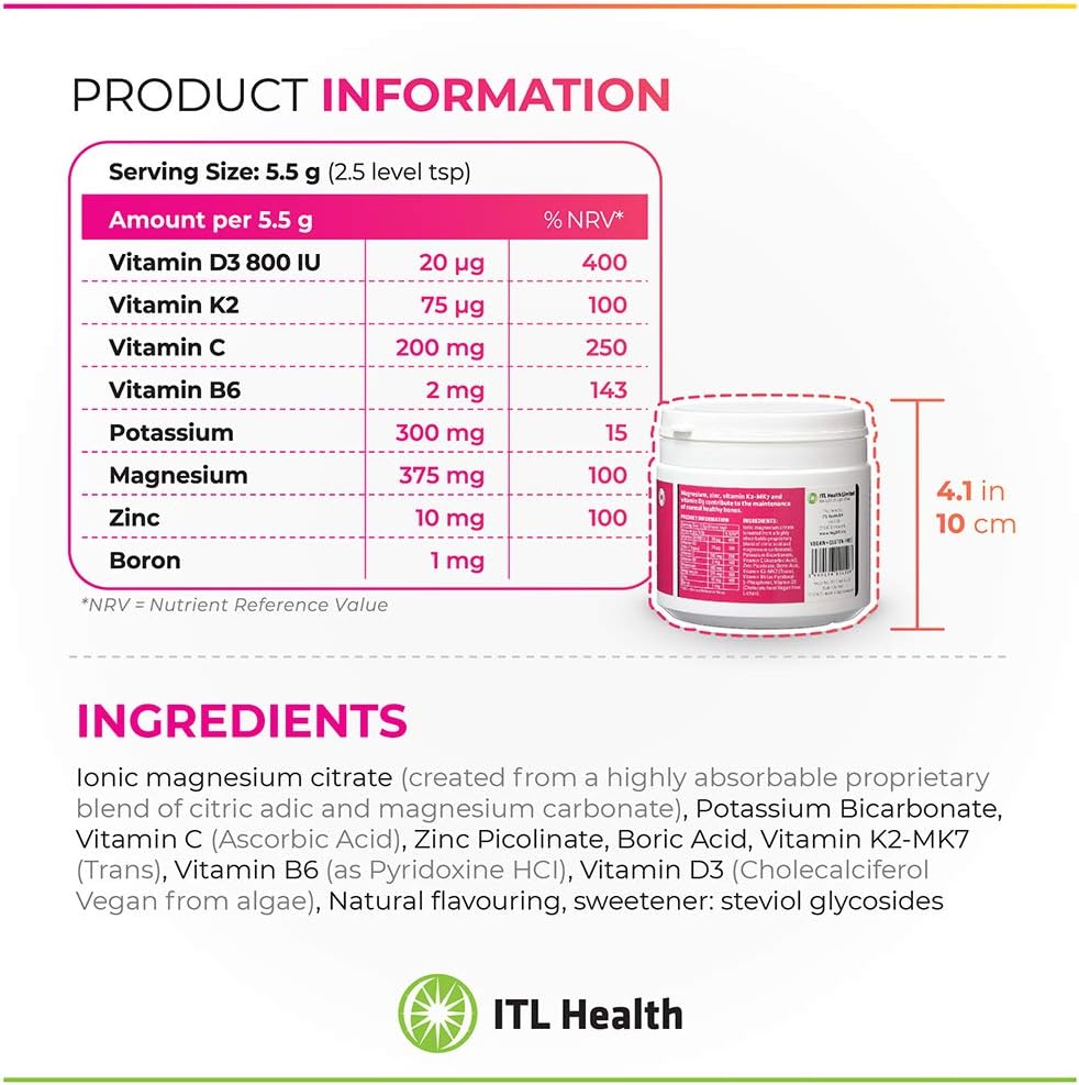 Supplement facts and directions for MAG365 BF powder.