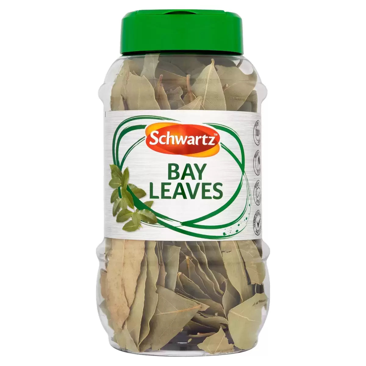 Front image: Schwartz Whole Bay Leaves herb jar pack 27g dried bay leaves