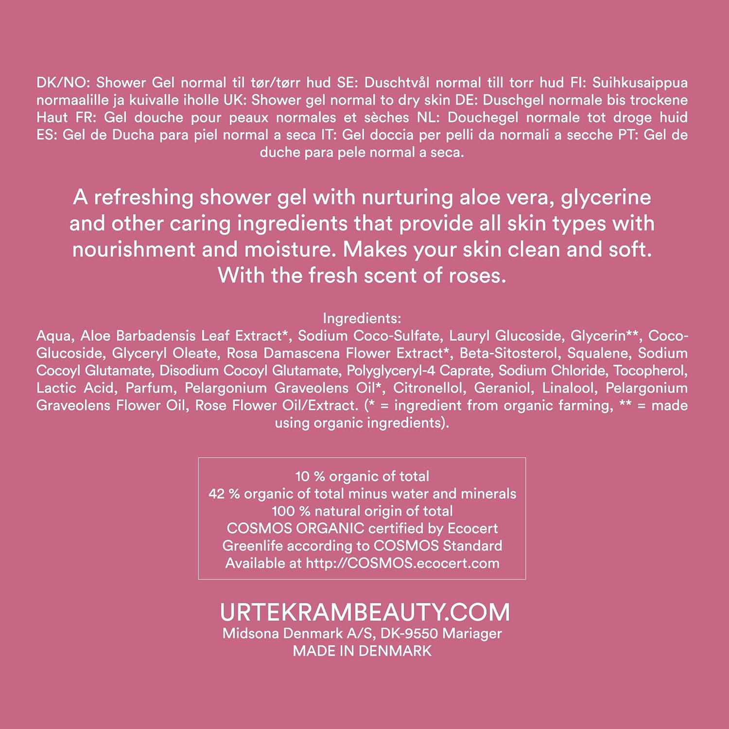Urtekram Refreshing Rose Shower Gel 500ml bottle ingredients