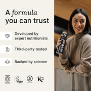 Huel Black Edition Ready-to-Drink Strawberry Banana plant based meal drink bottle lifestyle use image 500ml 8 pack