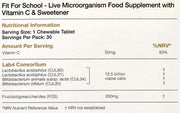 Supplement Facts & Ingredients Image: ProVen Fit for School probiotics ingredients label 30 tablets pack