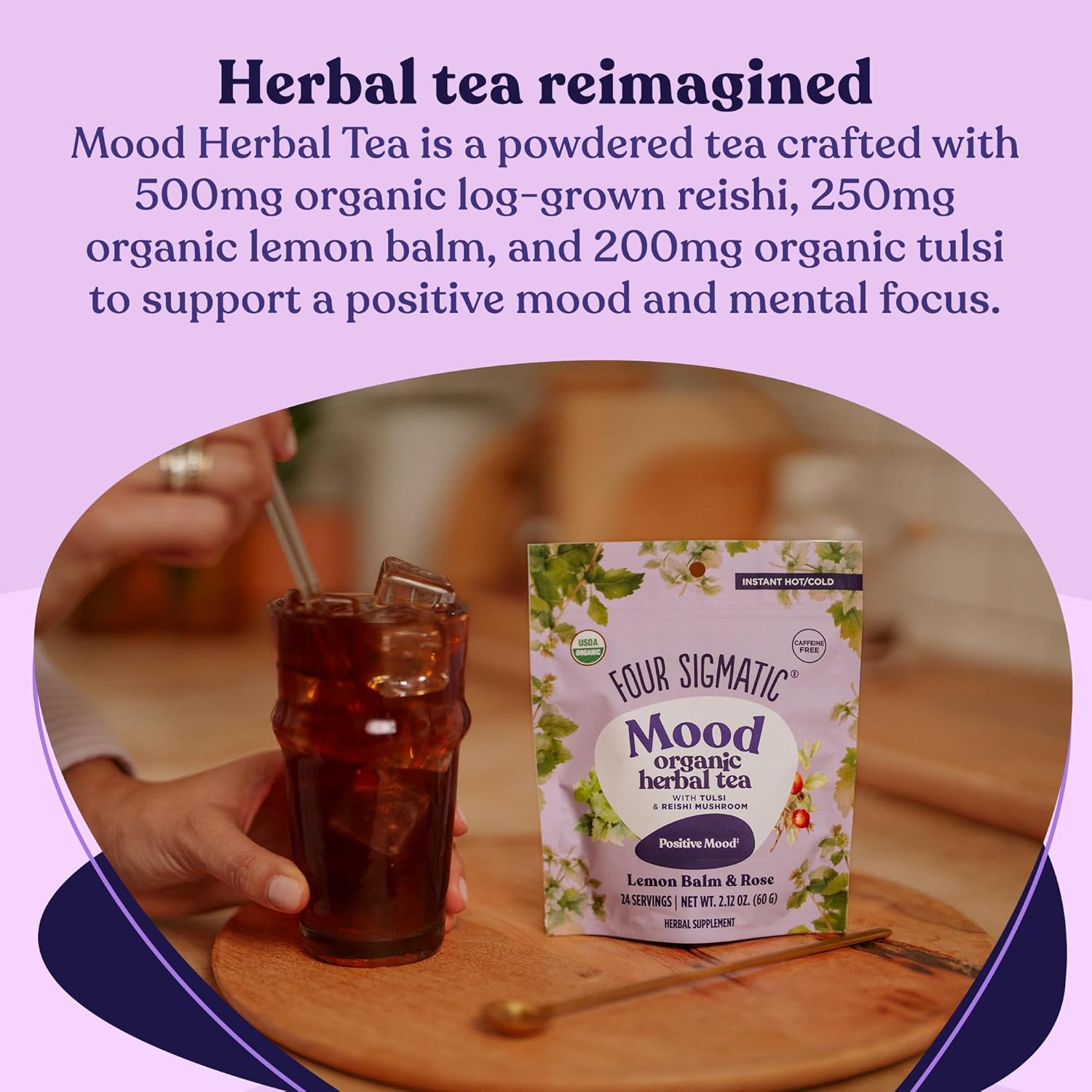 Four Sigmatic Organic Herbal Tea, Lemon Balm & Rose - 60g