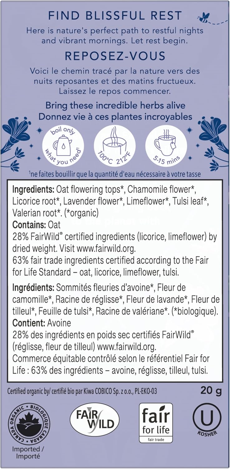 Ingredients list and brewing instructions for Pukka Night Time Tea.
