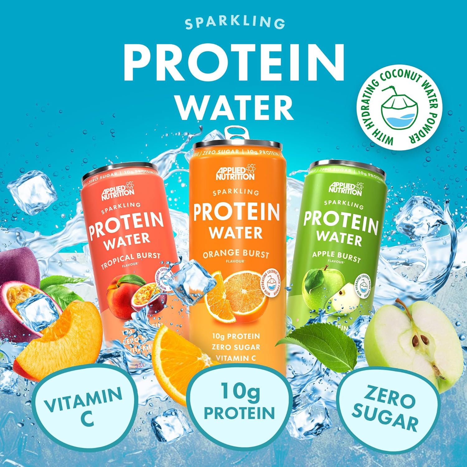 Applied Nutrition Sparkling Protein Water Tropical Burst 12 x 330ml & other variant