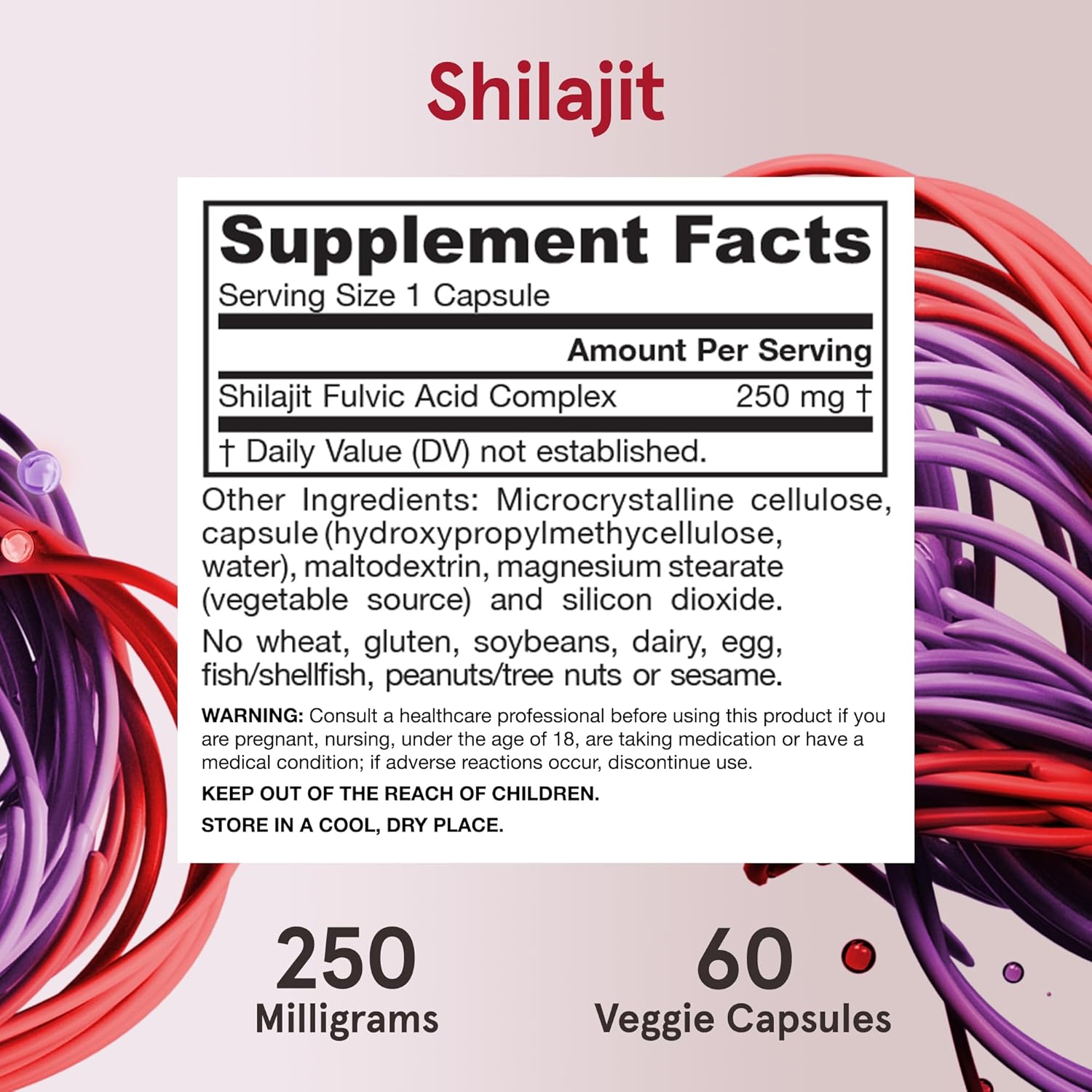 Supplement Facts Image: Jarrow Formulas Shilajit 250mg veggie capsules supplement facts and ingredients 60 count