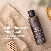 Urtekram Volume Rasul Shampoo, shampoo bottle packaging, fresh peppermint fragrance, 250ml, product information