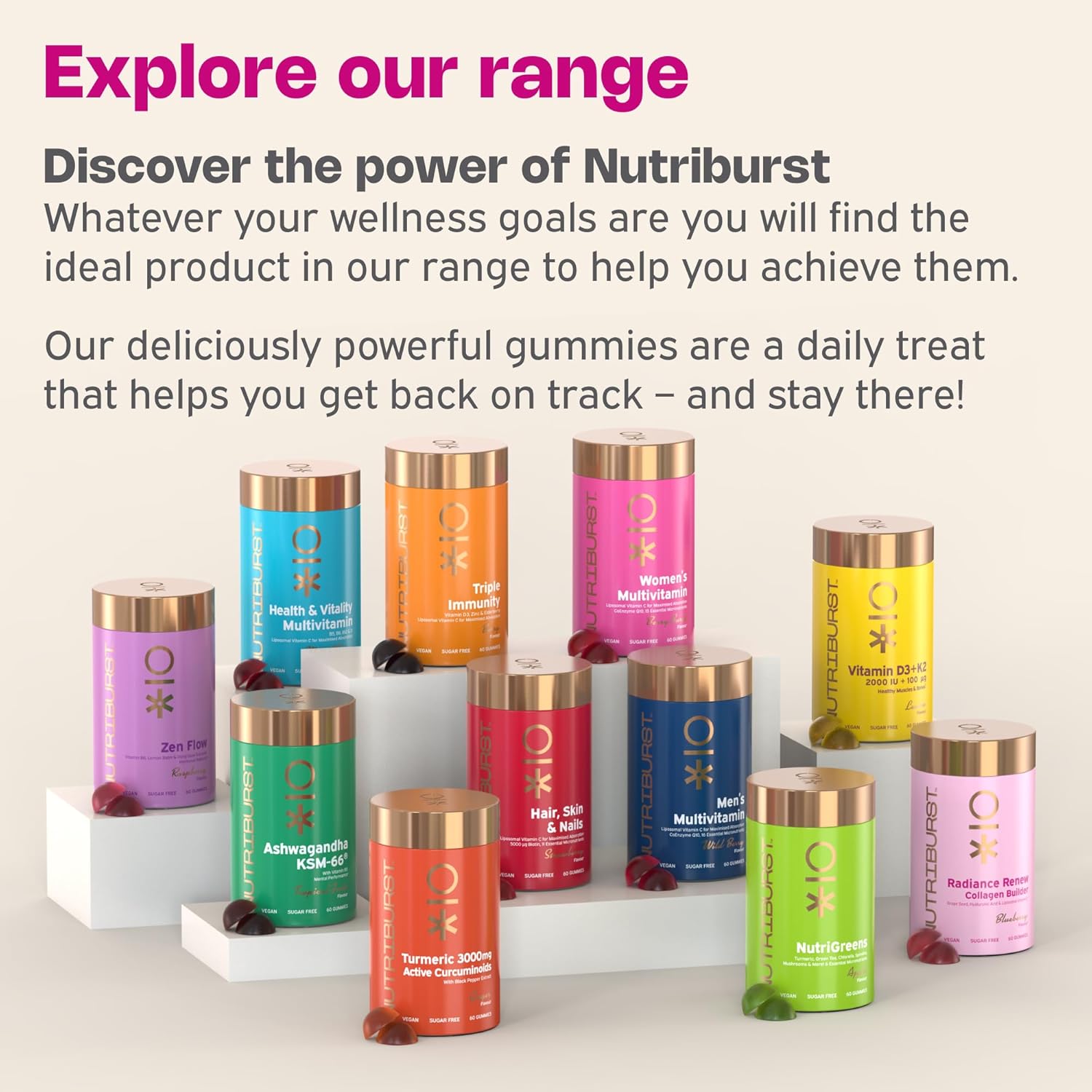 Nutriburst Radiance Renew Gummies - with Hyaluronic Acid & Biotin - 60 Count variants.
