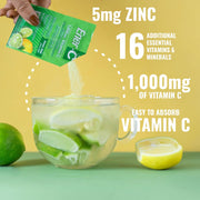 How to Use: Ener-C Lemon Lime sachet mixing instructions 30 sachets on white background