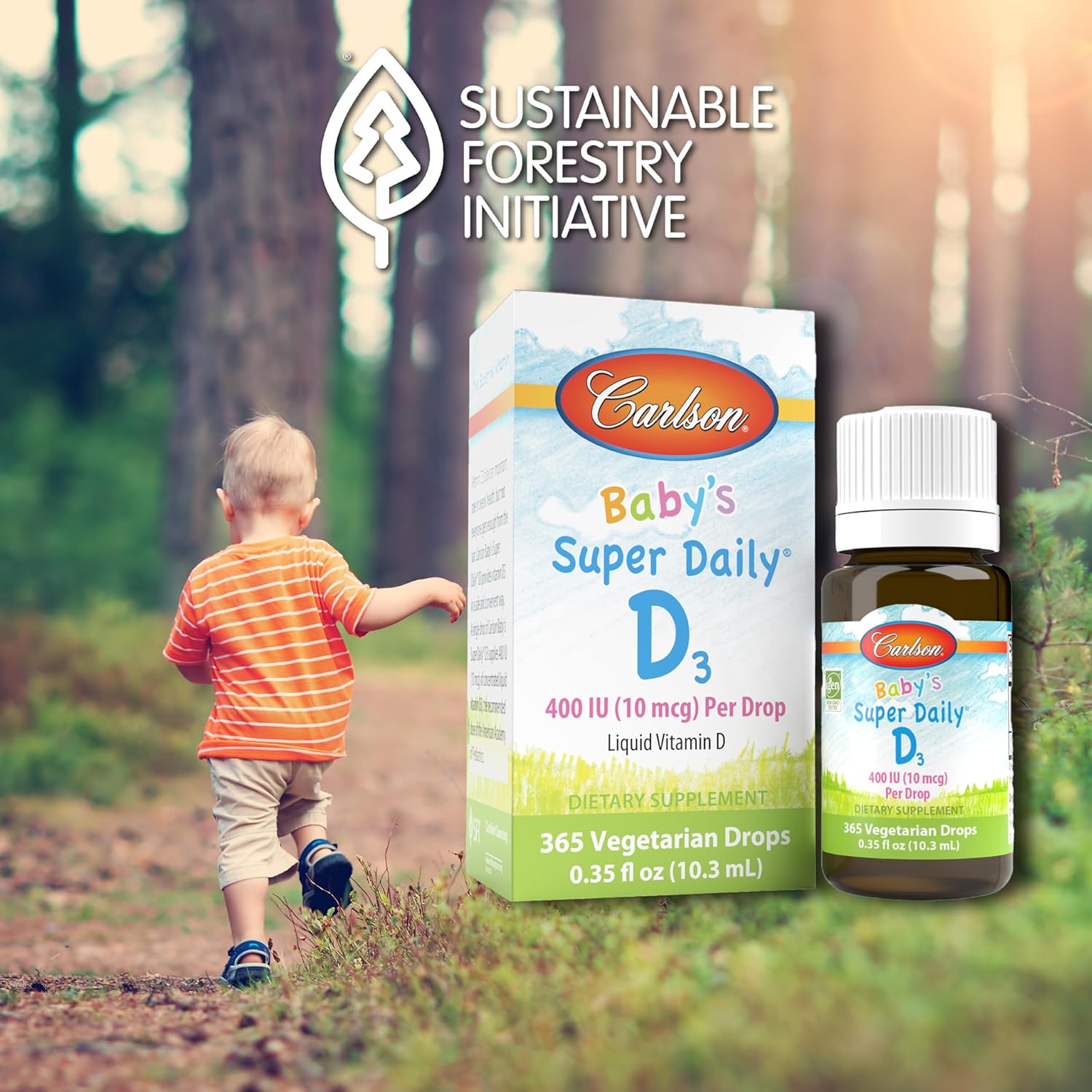 Lifestyle/use image: Carlson Baby vitamin D3 drops daily routine infant supplement 10.3 ml