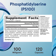 Supplement Facts Image: Jarrow Formulas PS100 phosphatidylserine 100mg supplement facts and ingredients 120 count