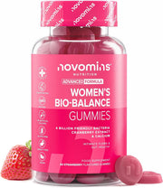 Novomins Womens Bio Balance Gummies Strawberry 60 Count bottle supplement front view