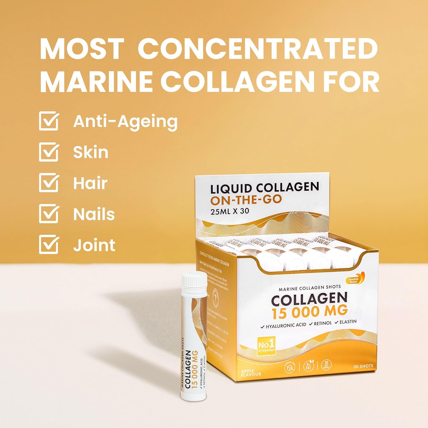 Swedish Nutra Liquid Marine Collagen Shots 15000mg 30 x 25ml most concentrated marine collagen