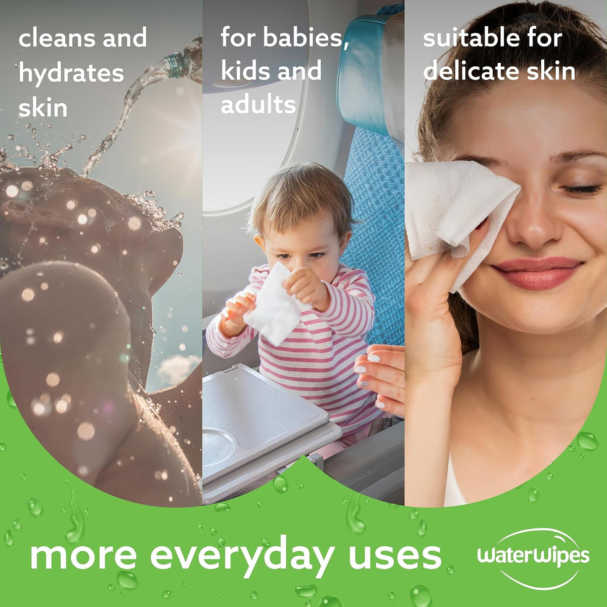 WaterWipes Sensitive+ Hydrating Boost Aloe Vera Wipes 60 count packaging showing product features