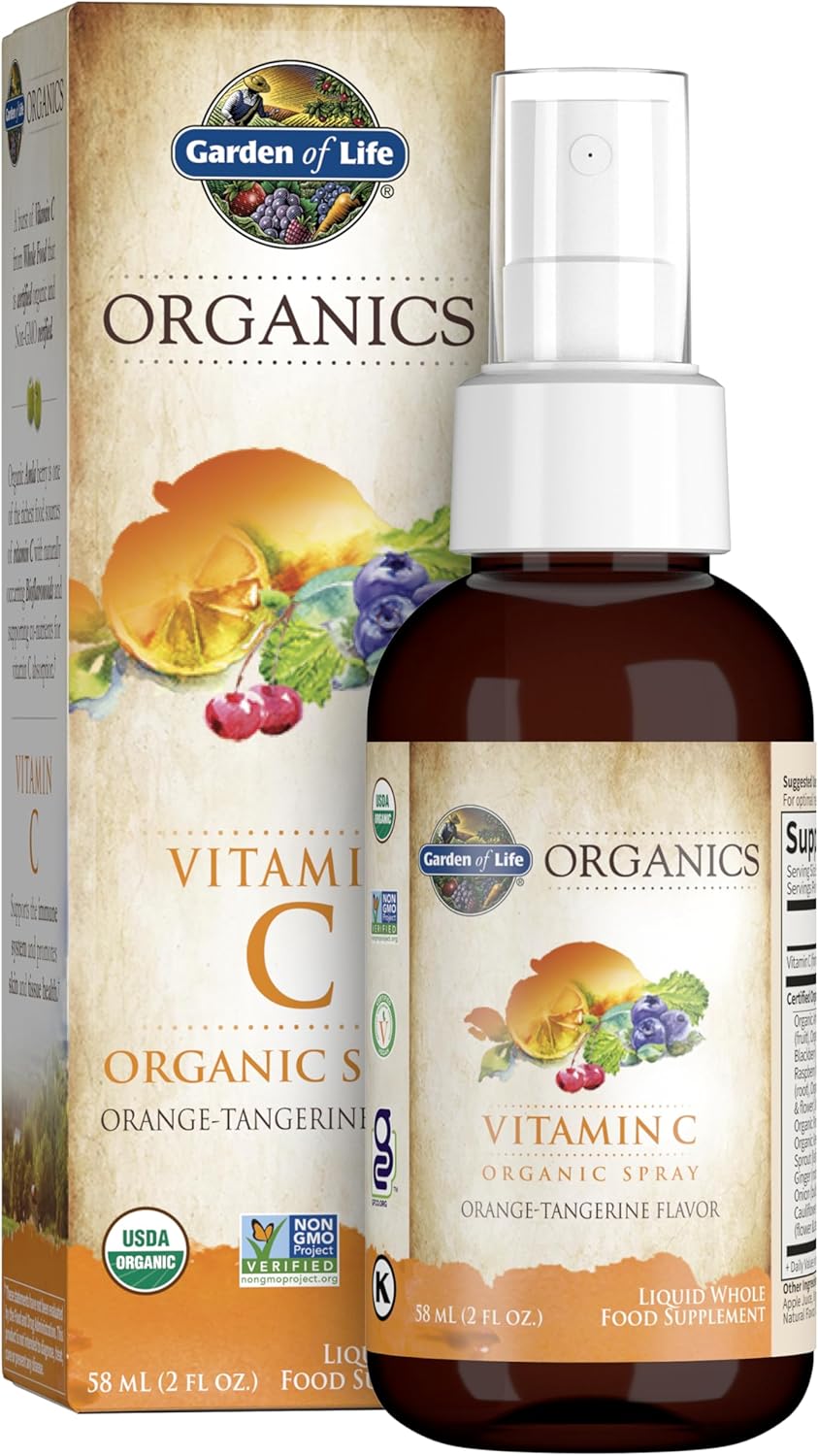 Garden of Life Organics Vitamin C Spray bottle & box, Orange Tangerine flavour, 58ml.