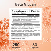 Supplement Facts Image: Jarrow Formulas Beta Glucan 250mg supplement facts ingredients capsules 60 count