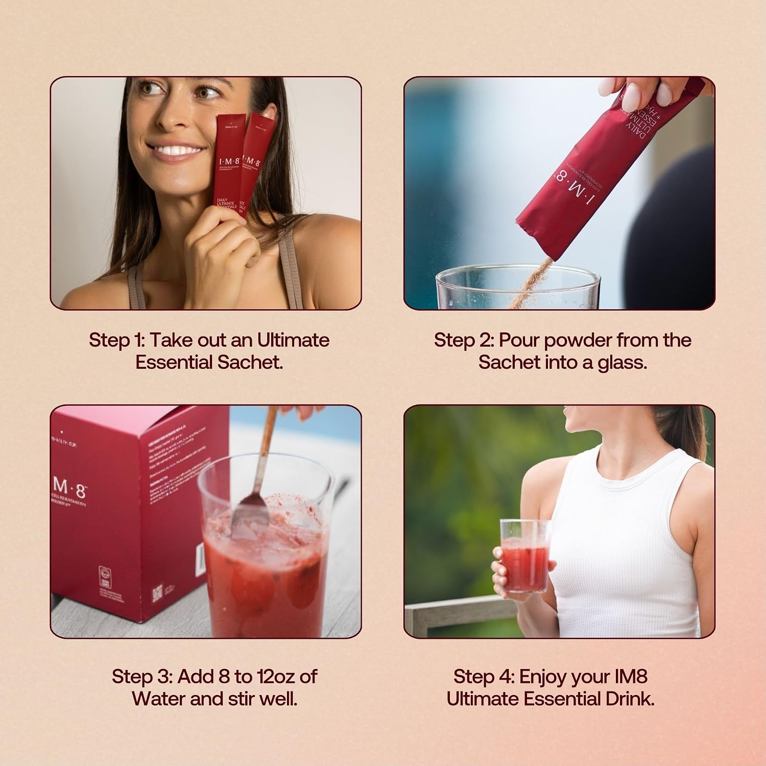 IM8 Daily Ultimate Essentials Mango & Passion Fruit Mango Passion Fruit mixing instructions