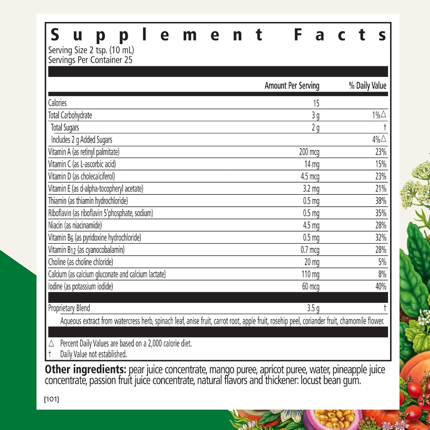 Floradix Kindervital Fruity Liquid Calcium & Vitamin Formula supplement facts