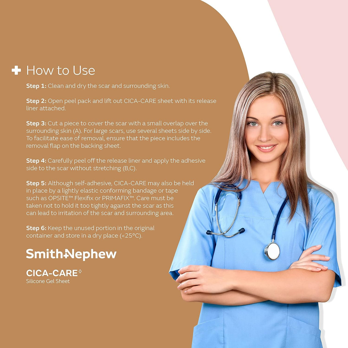 Smith & Nephew Cica-Care Silicone Gel Sheet, box packaging, no flavour, 12cm x 6cm, 1 sheet, application instructions