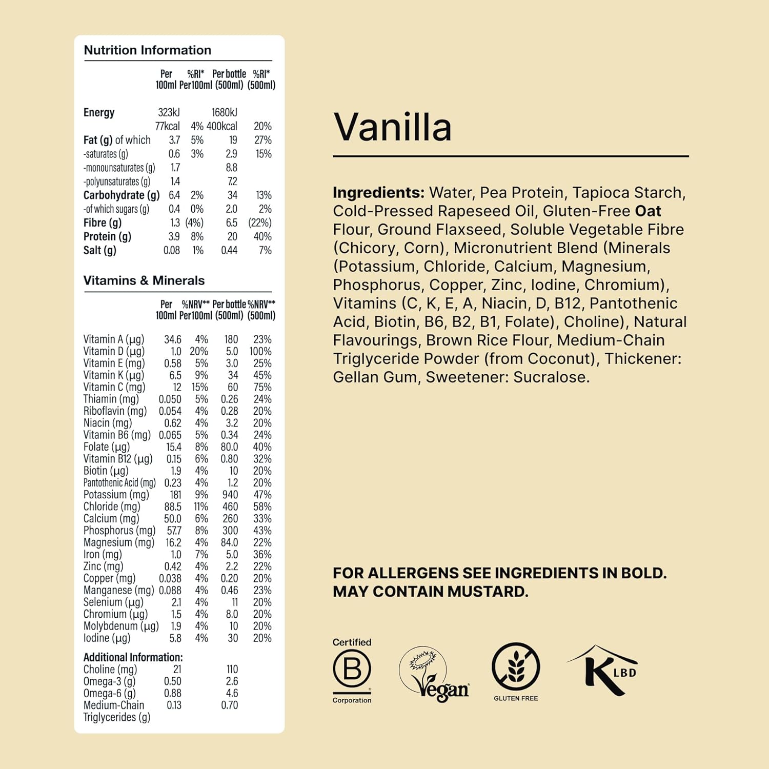 Huel Ready-to-Drink Vanilla meal drink nutrition ingredients label bottle 500ml 8 pack