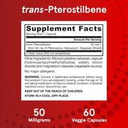 Supplement Facts Image: Jarrow Formulas trans pterostilbene 50mg supplement facts and ingredients 60 count