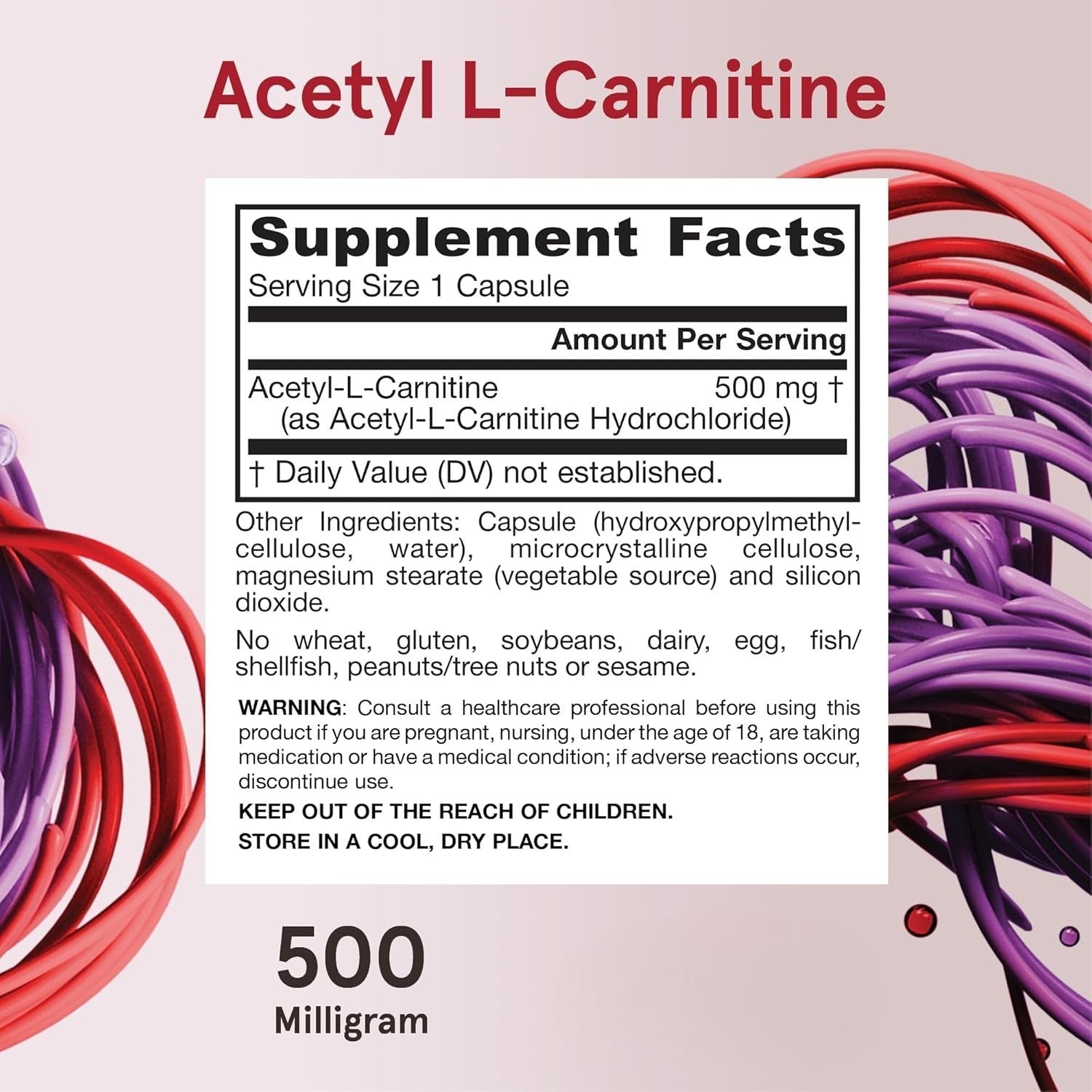 Supplement Facts Image: Jarrow Formulas Acetyl L-Carnitine 500mg supplement facts ingredients veggie capsules