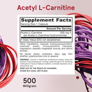 Supplement Facts Image: Jarrow Formulas Acetyl L-Carnitine 500mg supplement facts ingredients veggie capsules