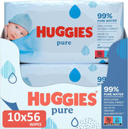 Huggies Pure baby wipes multi pack fragrance free natural fibre wipes 10x56 wipes quantity