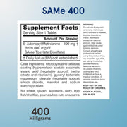 Supplement Facts Image: Jarrow Formulas SAMe 400mg supplement facts ingredients tablets