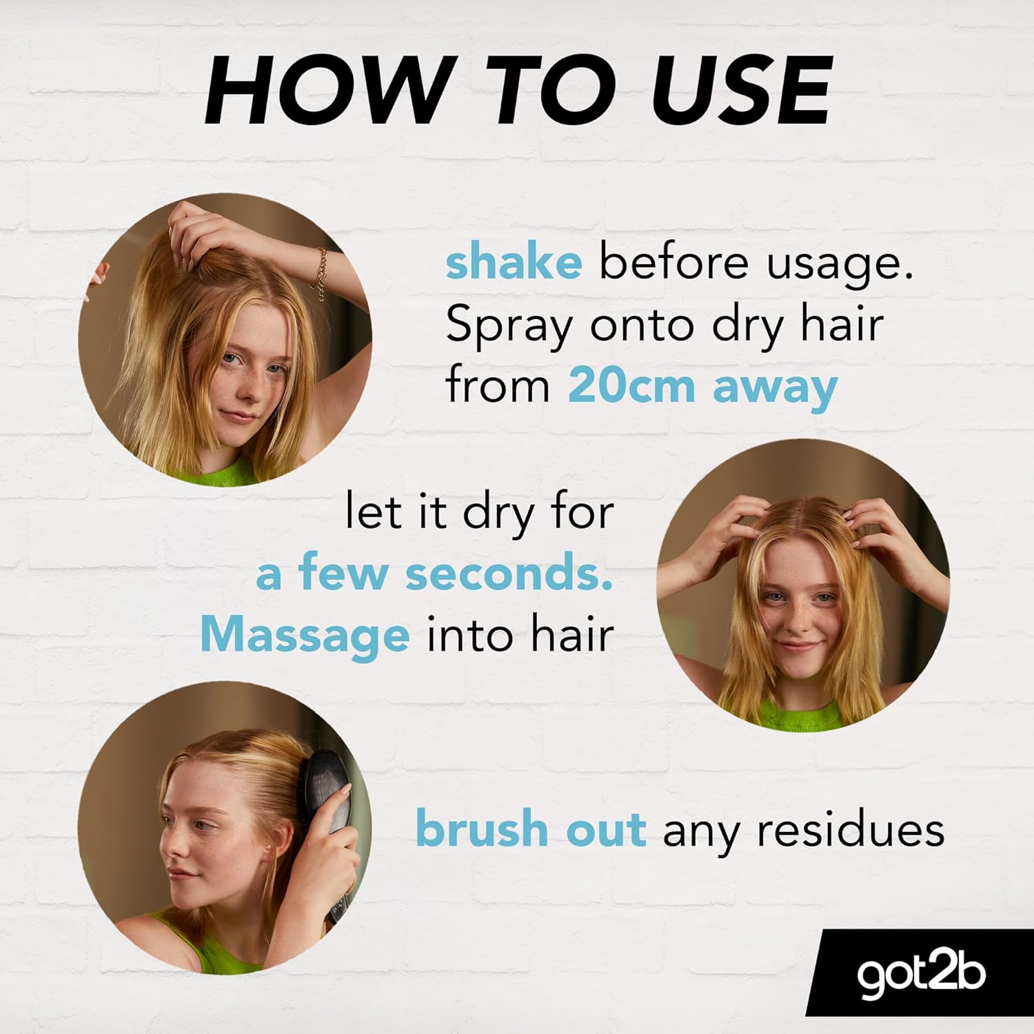 got2b Dry Shampoo Extra Volume aerosol spray can 200ml usage instructions and styling guide