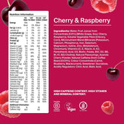 Huel Daily A-Z Vitamins Drink, aluminium can packaging, Cherry & Raspberry flavour, 12 x 330ml, ingredients and nutrition information