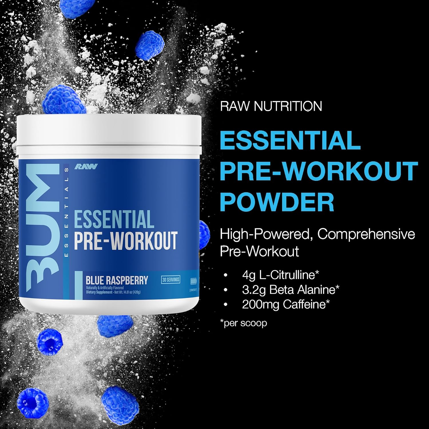 RAW Nutrition Essential Pre-Workout - Blue Raspberry 420g